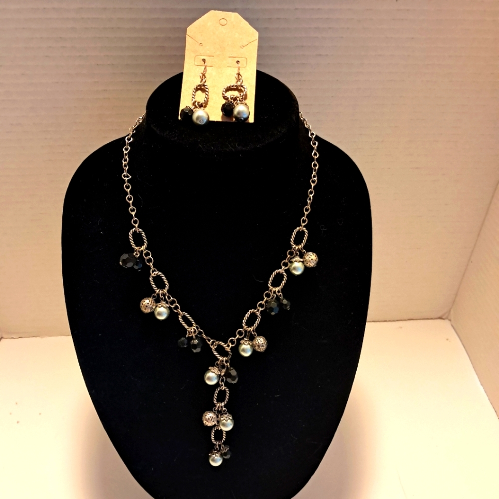 Premier Designs Arabella Silver Plated Beaded Lariat Ornate Necklace & E…